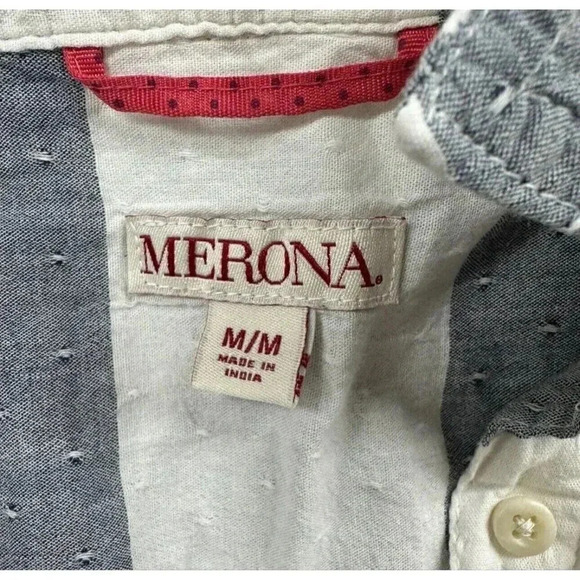 Merona Half Button Striped Collared Shirt w/ Pocket women’s Size M - Picture 6 of 7